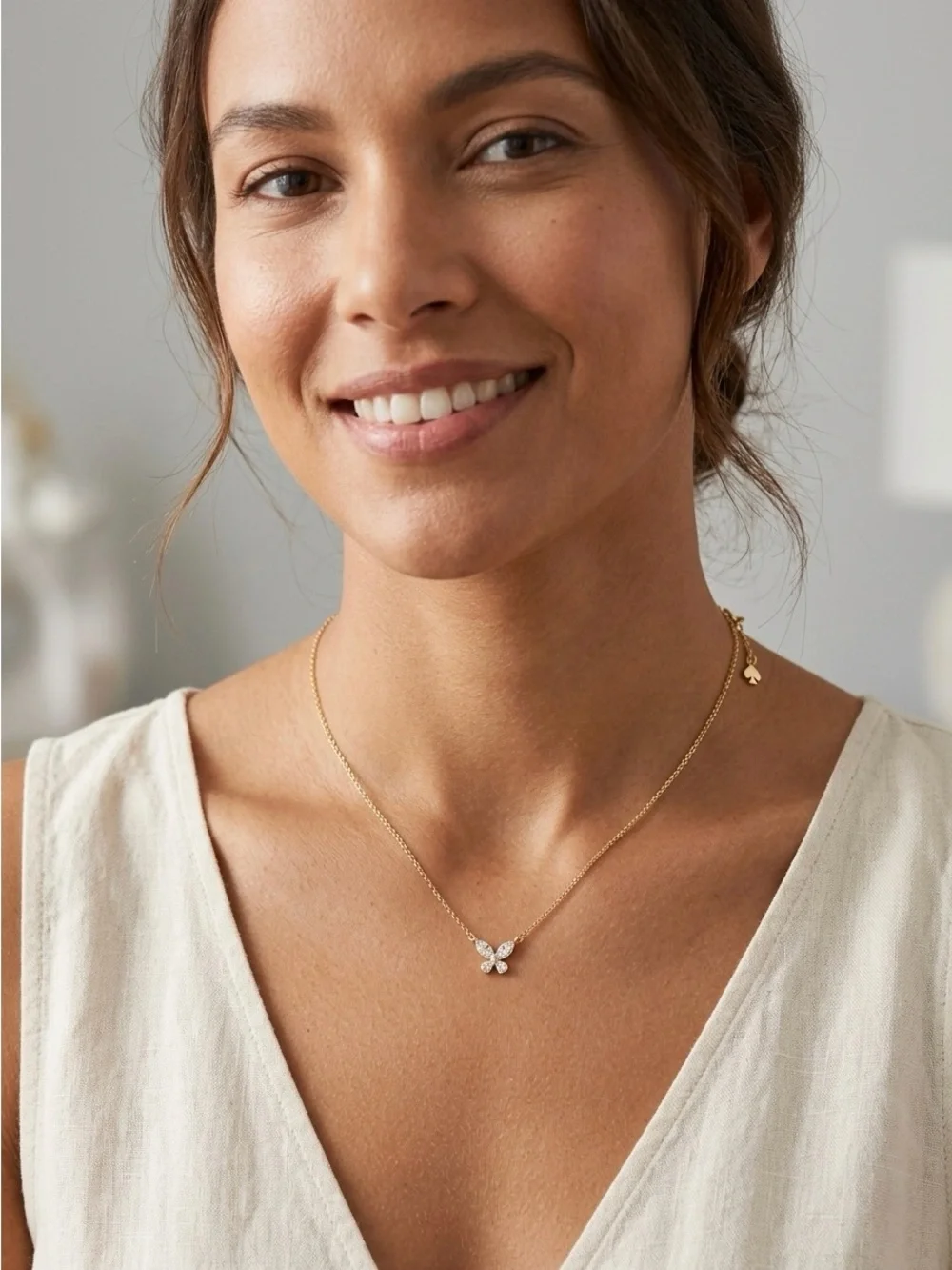 kate spade Dainty Gold CZ Butterfly Necklace NIB